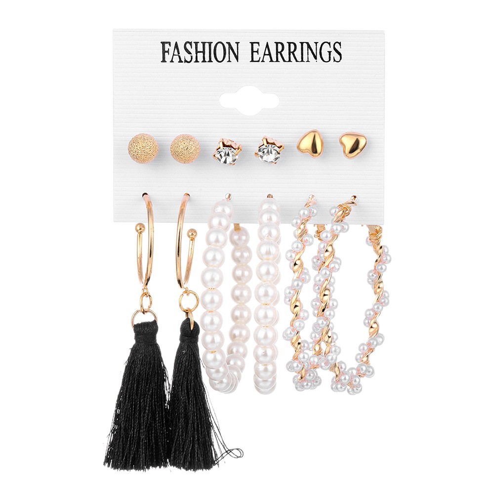 A new Korean-style, simple and elegant six-piece set of pearl earrings, earrings, irregular pearl butterfly stud earrings, and earrings for women Item Picture