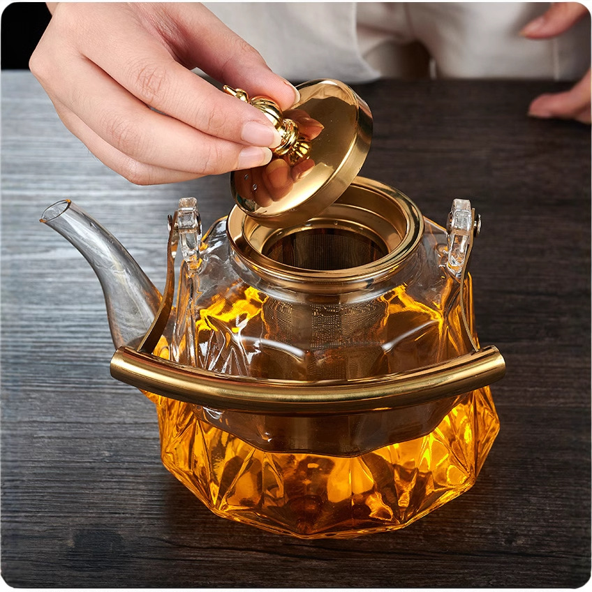 Customized glass steaming and boiling teapot, thickened large-capacity household handle teapot, boiling and boiling teapot, filtering and boiling tea set Specification drawing