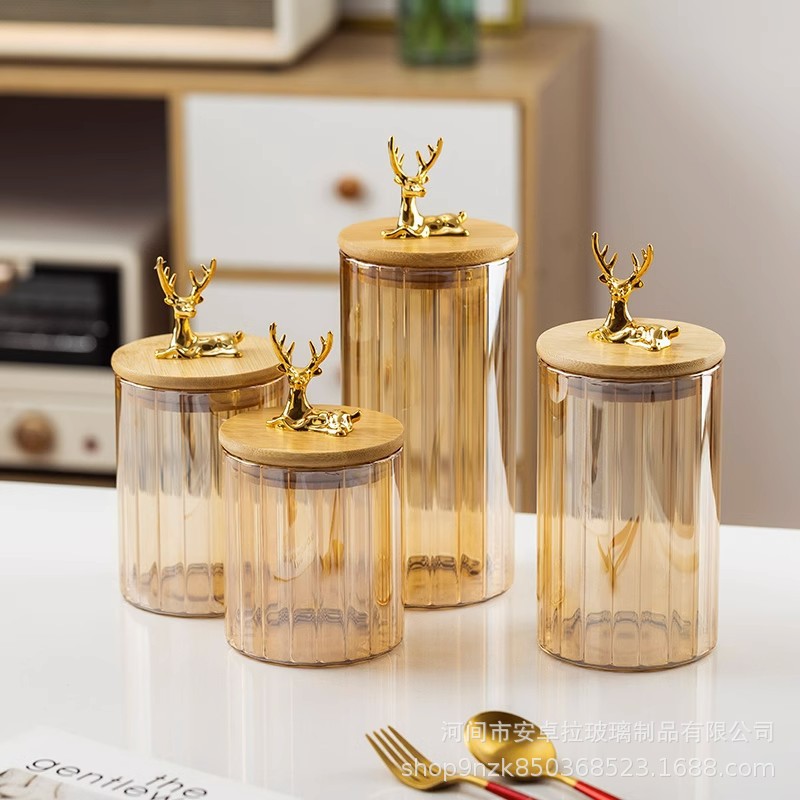 Customized Deer head high borosilicate glass jars, Nordic-style food-grade household jars with LIDS, moisture-proof and mold-proof for grains and cereals details Picture