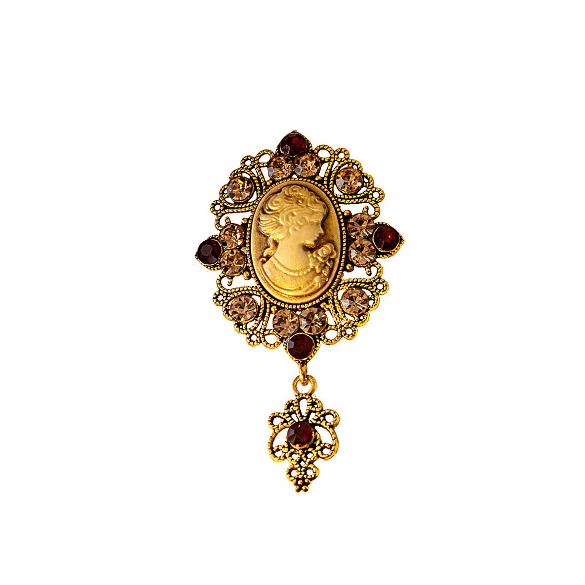 European and American medieval beauty head brooch, retro court style, hollowed-out and diamond-encrusted, high-end and exquisite relief corsage for women Item Picture