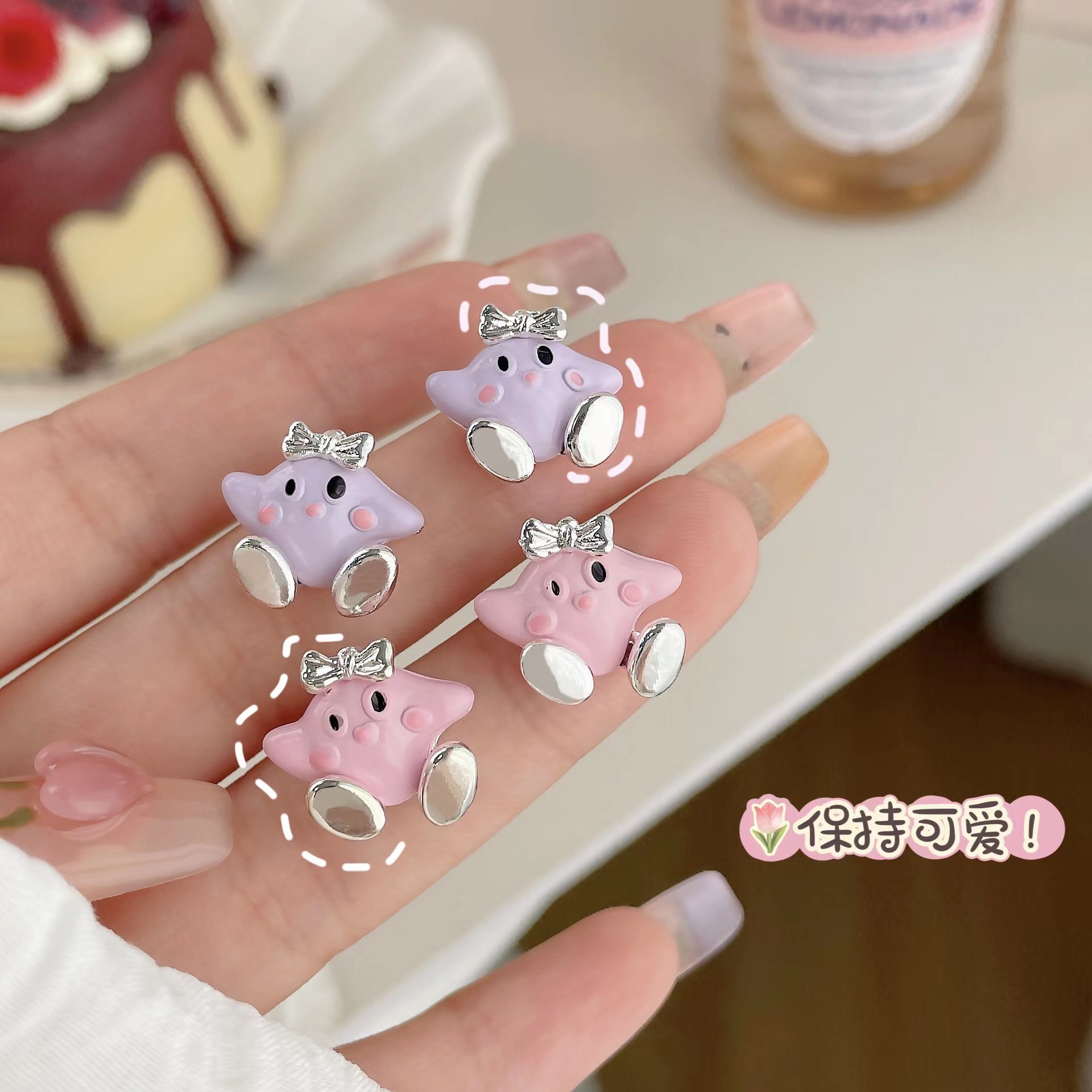 Little cutie ~ Cartoon Star Kirby funny stud earrings for girls, versatile and stylish, sweet and cool style, girlish heart earrings full figure