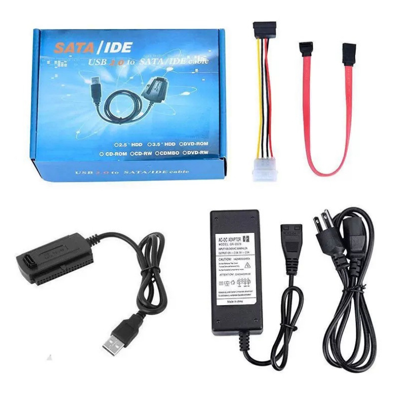 The manufacturer supplies USB2.0 to IDE/SATA three-in-one adapter cables and USB2.0 to IDE easy-to-drive cables full figure