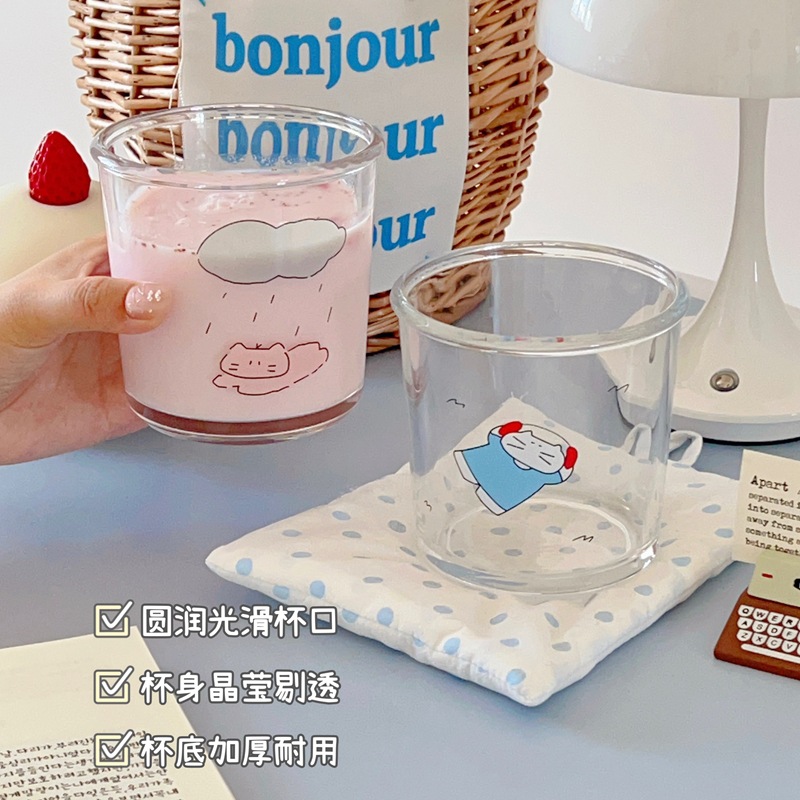 Couple's InS-style glass cold brew cups, coffee cups, creative cartoon water cups, glass cups, large-capacity drinking cups Specification drawing