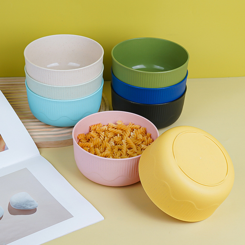 Amazon cross-border wheat straw vertical patterned bowl, household anti-drop round bowl, plastic bowl manufacturer wholesale Specification drawing