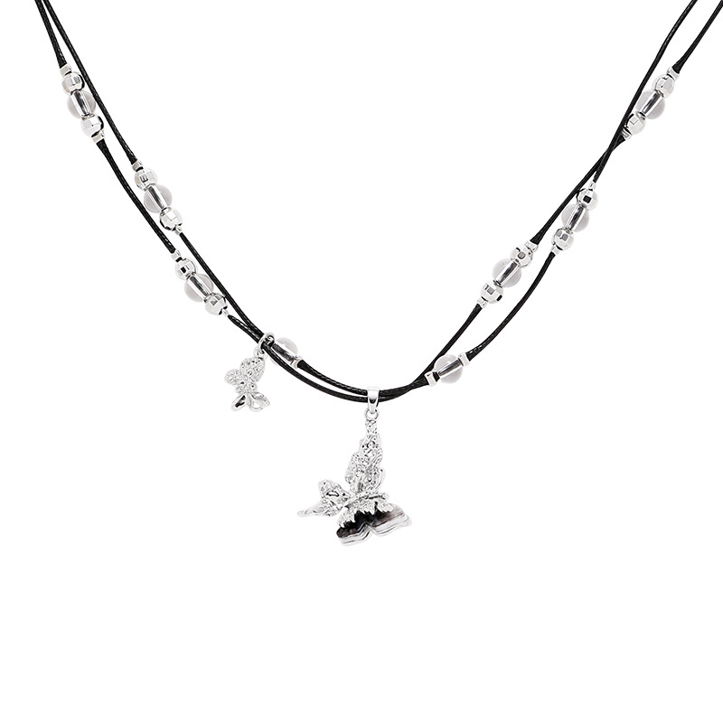 New Chinese-style national trend ink board butterfly necklace, ins retro style original sweater chain, niche design sense necklace Item Picture
