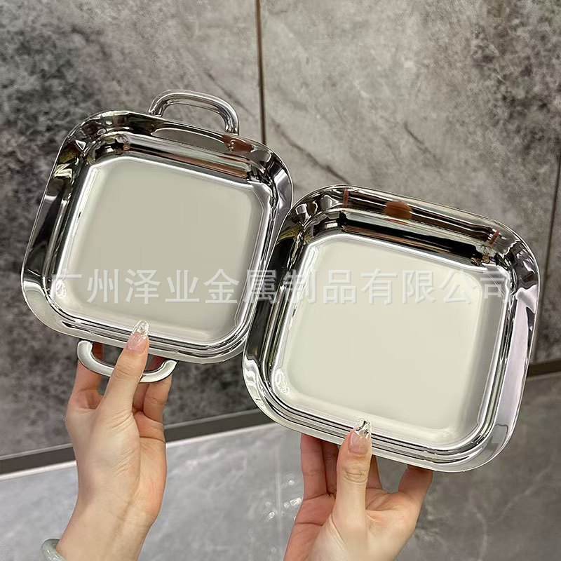 Cross-border foreign trade 18/10 square plates, children's dinner plates 304, fruit plates, creative double-eared tea and snack plates details Picture