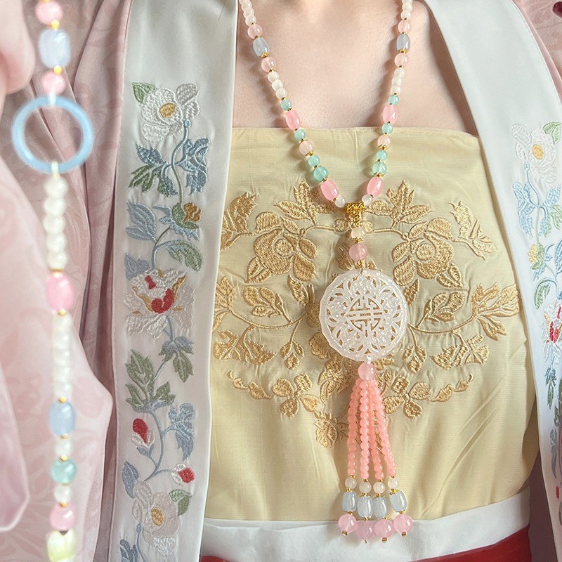 Ancient-style long glass necklace, new Chinese-style super-long back cloud tassel, fresh and delicate accessory, horse face skirt accessory details Picture