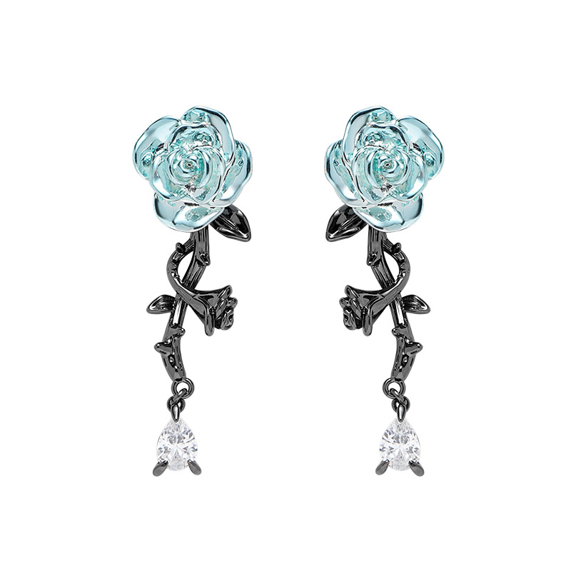 New Chinese-style ice-transparent rose vintage stud earrings, high-end, light luxury, niche earrings, personalized and creative, fresh and simple earrings Item Picture