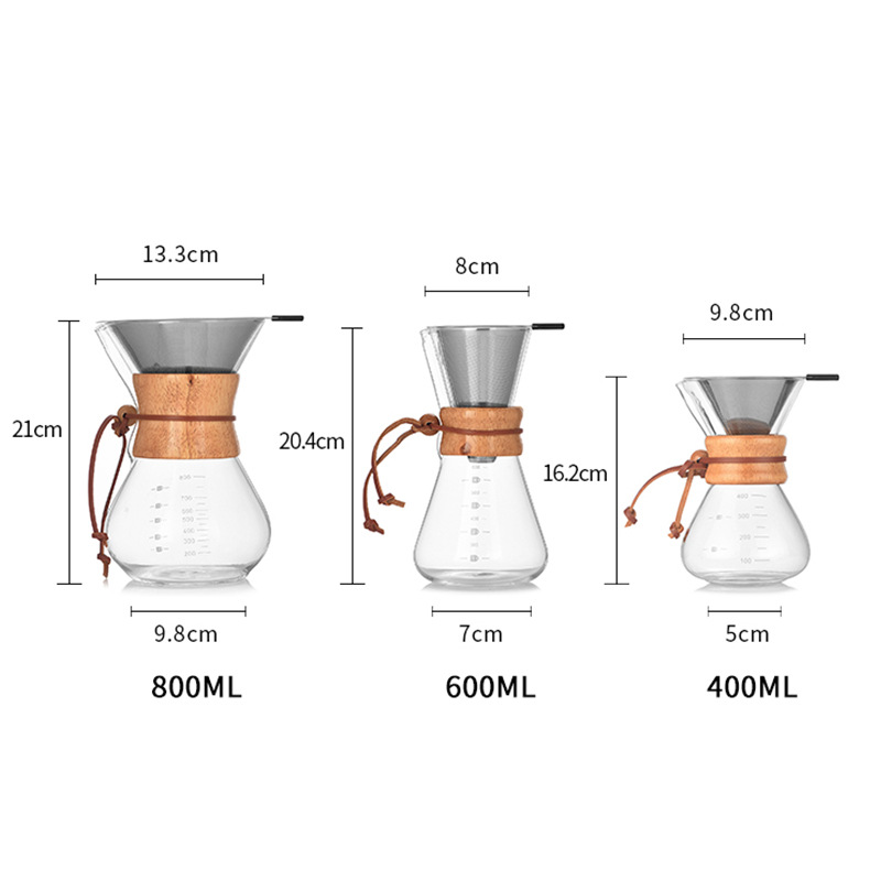 Heat-resistant glass hand-brewed coffee pot, home coffee sharing pot, graduated coffee hand-brewed pot set, can be printed with logo Item Picture