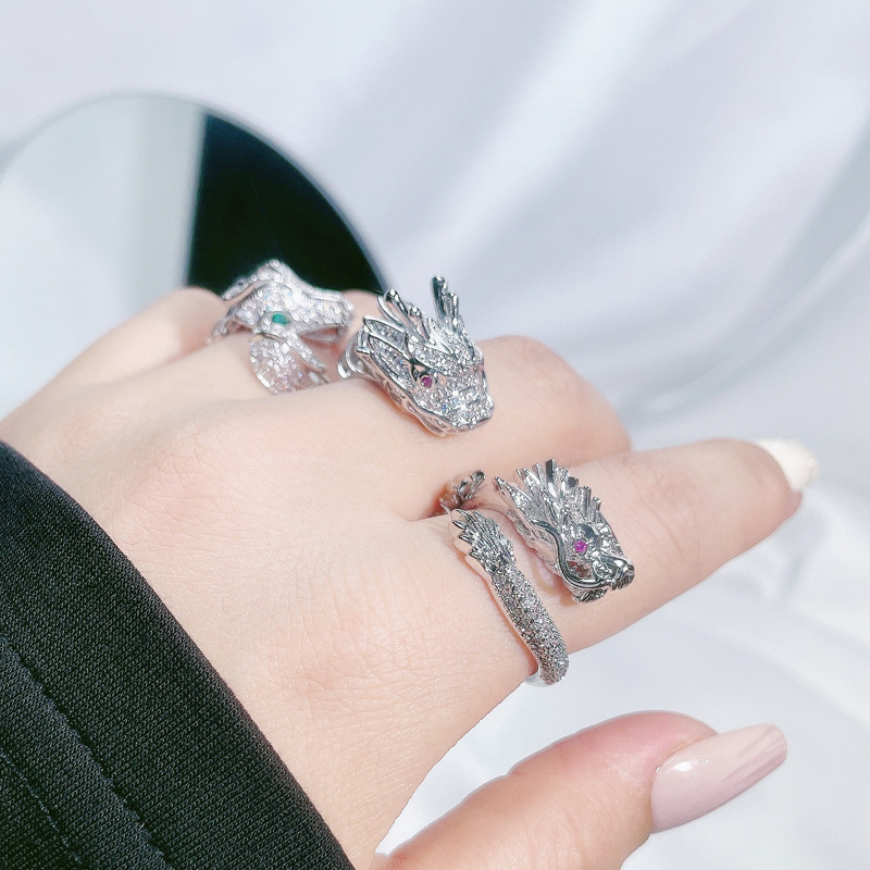 A niche design with a unique Chinese trend style, a dragon-shaped full diamond open ring, a neutral, irregular, light luxury and high-end ring details Picture