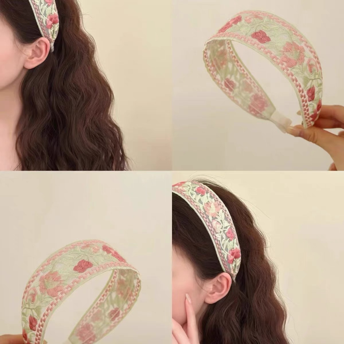 Embroidered rose headband for women, a high-end look. It's a refreshing headband for washing the face at the top of the head in summer. New style 2025 Specification drawing