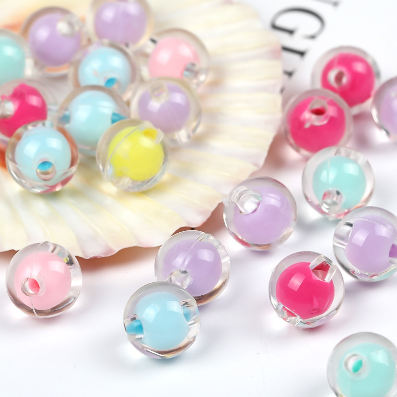 diy transparent acrylic beads, mobile phone chain beads, candy-colored beads, medium beads, round beads, handcrafted ornaments, loose beads Specification drawing