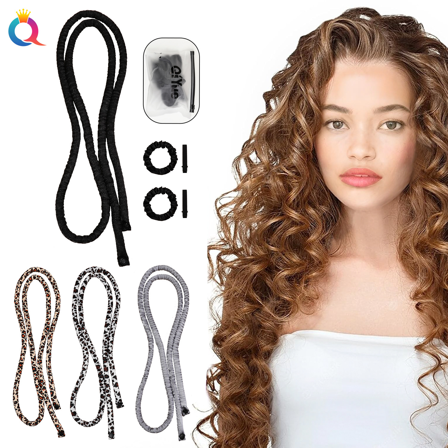 Qiyue Tiktok Overnight lengthening, no-heat curling tool, densifying fine wave Curling tool, Long hair soft and fine wholesale full figure