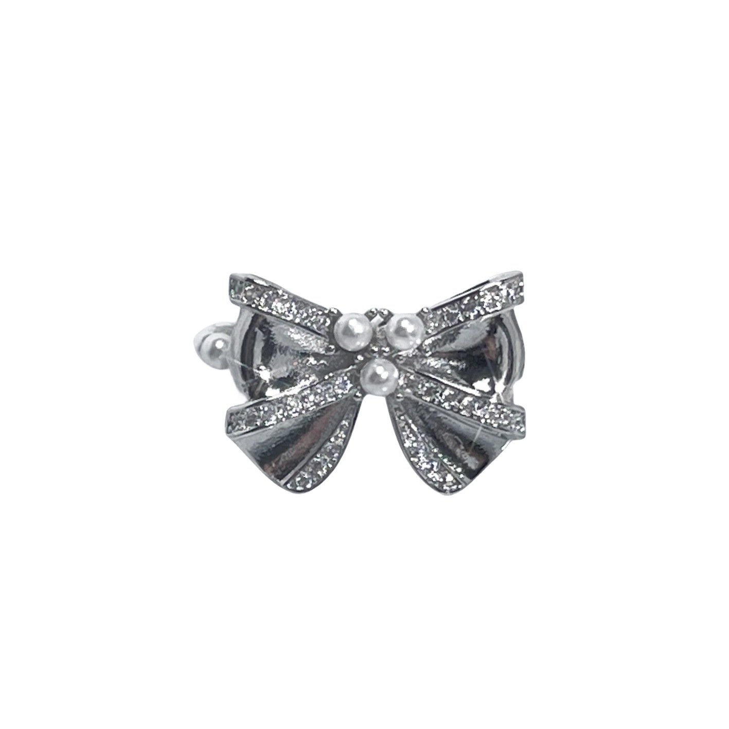 French light luxury high-end pearl bow open ring, sweet and cool, versatile, autumn and winter fashion accessory ring Item Picture