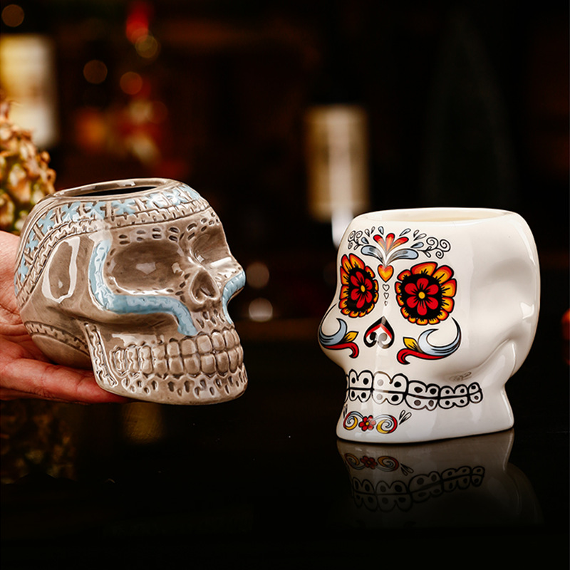Bar tiki cup, creative skull cocktail cup, personalized Hawaiian ceramic cup, Pirate skull Tiki cup Specification drawing