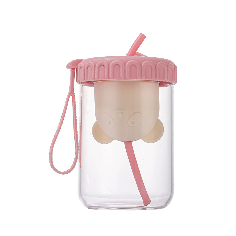 Glass cup for girls with tea strainer, large-capacity straw cup in ins style, household high-temperature resistant, office summer water cup Item Picture