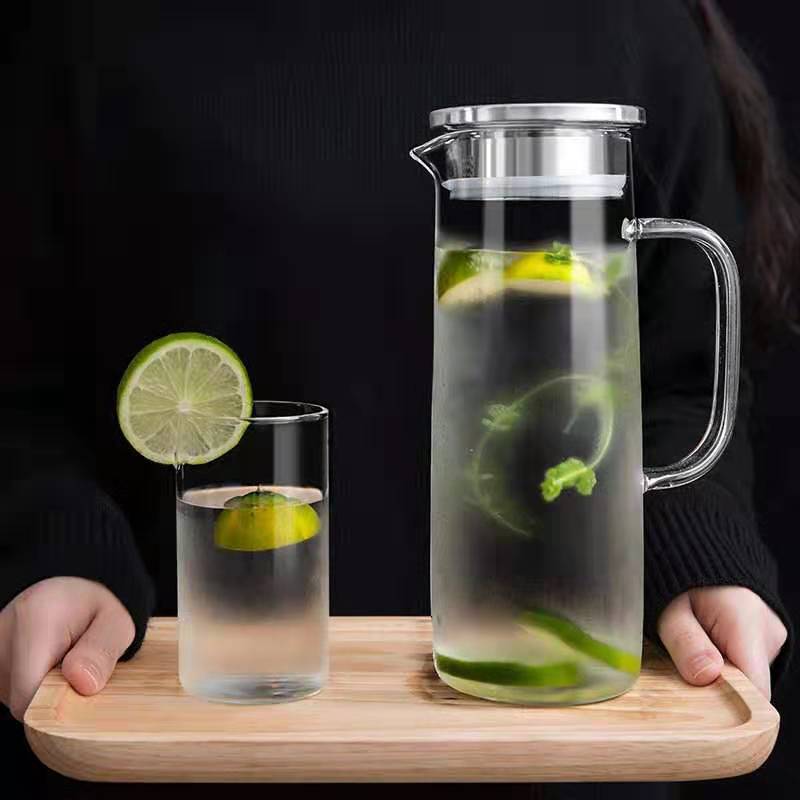 Glass cold water kettle, Nordic household high-temperature resistant cold water kettle, home heat-resistant glass water kettle, large-capacity water kettle details Picture
