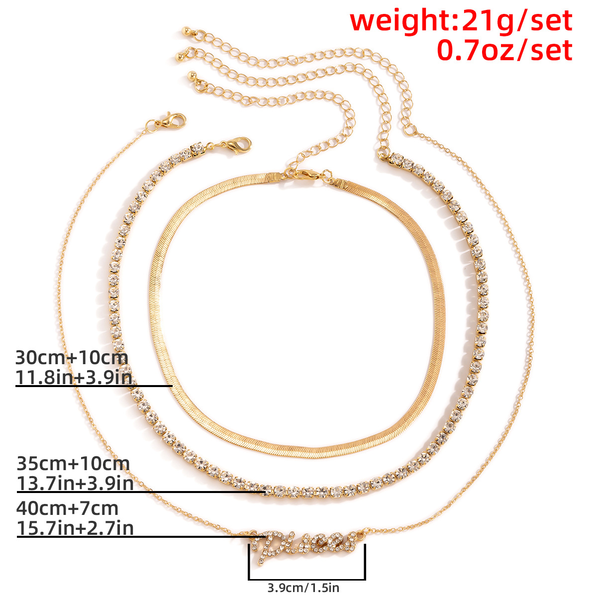 European and American cross-border jewelry, simple and retro flat snake claw chain, multi-layer necklace, women's personalized diamond-encrusted letter pendant necklace Item Picture