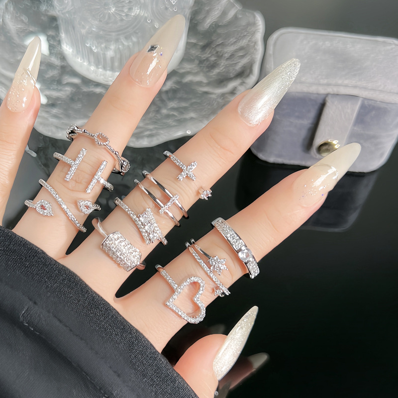 A simple and individual micro-inlaid zircon line geometric open ring for women's ins, with a cold style, exquisite and fashionable temperament details Picture