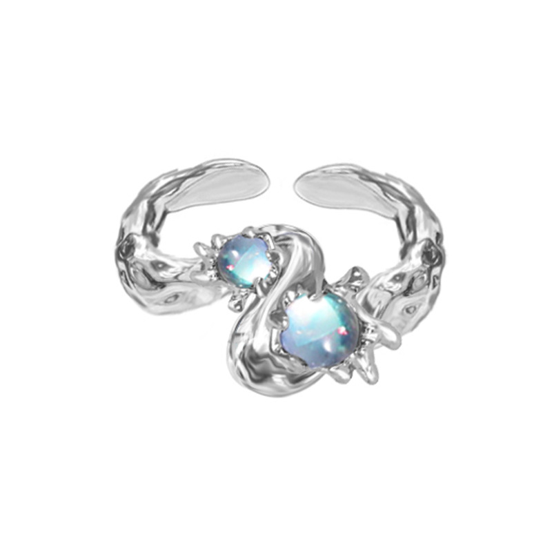A niche Instagram moonstone high-end retro ring for women, a new Chinese-style trendy, light luxury, individual and elegant index finger ring set Item Picture