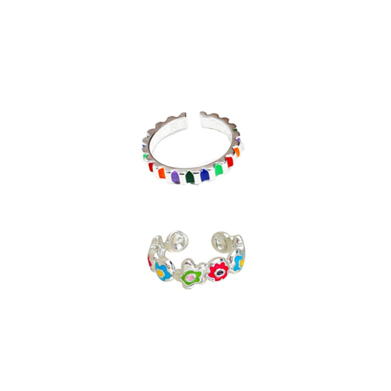 Sweet, cool and trendy colorful flower couple Hyuna's unique drip glaze sweet opening adjustable ring, a gift for best friends Item Picture