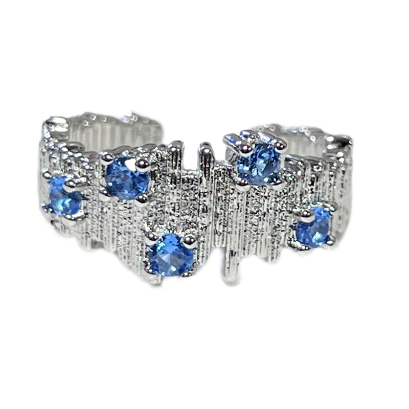 A mid-style sea blue zircon irregular pleated ring with a touch of luxury and sophistication for women, featuring a starry sky bow tassel ring Item Picture