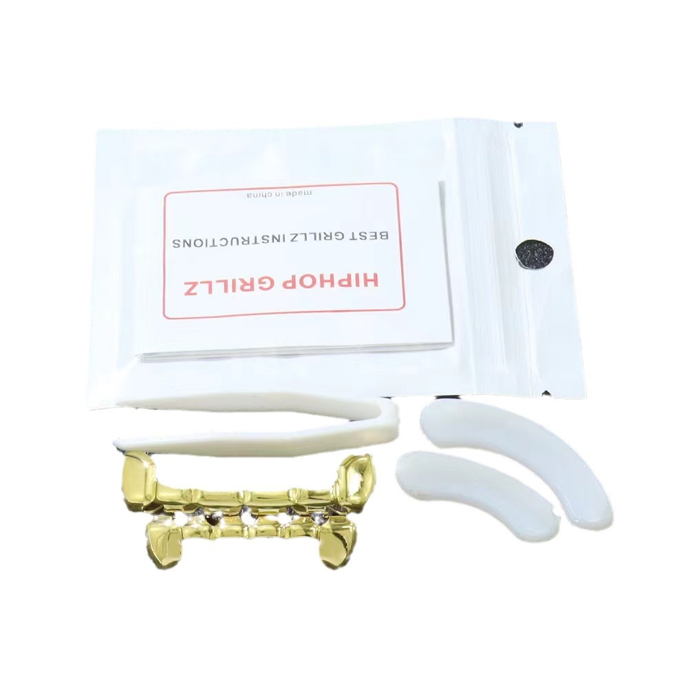 The cross-border best-selling Hippop18K hip-hop flat tooth hollowed-out tiger tooth braces from Europe and America are fashionable and trendy items Item Picture