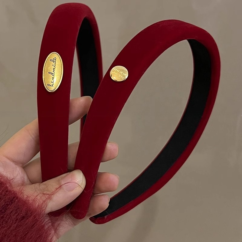 New Year's Ankela red hair band, new spring and summer style, velvet hair band headband, high-end feel, New Year's hairpin headwear details Picture
