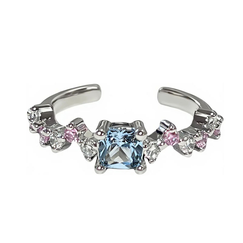Cross-border sea blue zircon butterfly light luxury whitening and elegant niche ring for women, cold style, fashionable and high-end index ring Item Picture