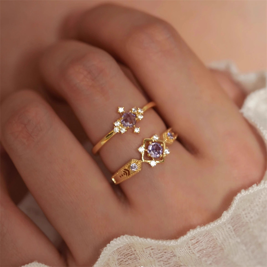 French sparkling purple zircon open ring, a retro, niche, high-end, dreamy, elegant and versatile index finger ring for women Application Scenario