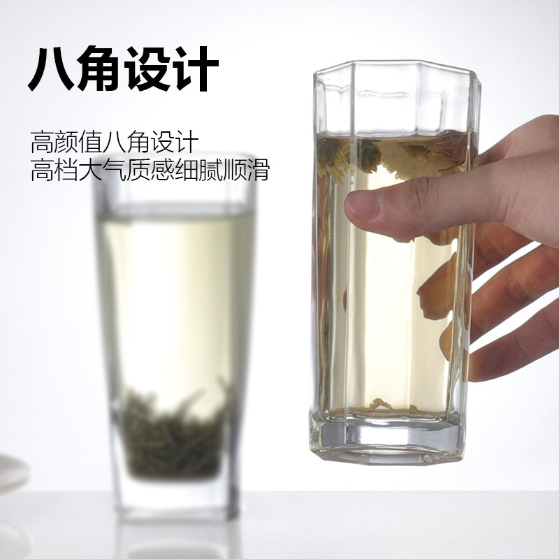 Household transparent tea cups, square glass cups, high-temperature resistant wholesale commercial octagonal water cups, light luxury and high-end dining cups Specification drawing