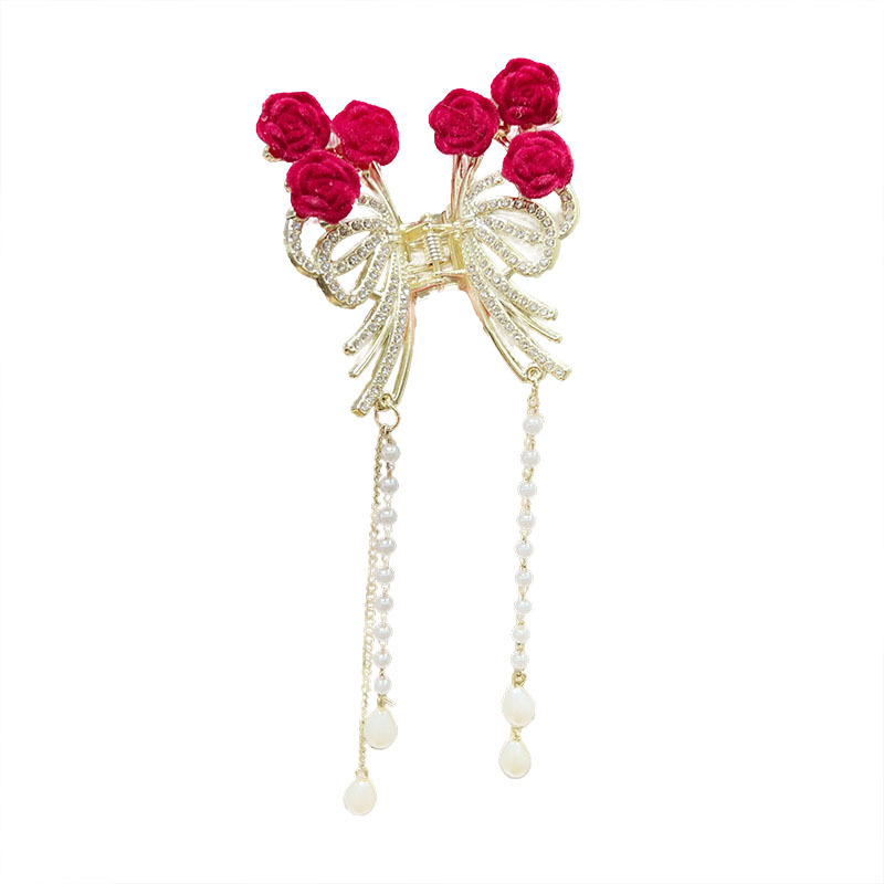 High appearance level rose tassel butterfly grab clip, half-tied hair clip at the back of the Internet celebrity's head, elegant and stylish shark clip headwear Item Picture