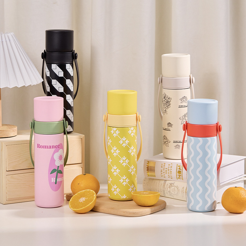 New cartoon double drinking cup, 316 stainless steel insulated cup, Yujian Meihao handle cup, portable straw cup full figure