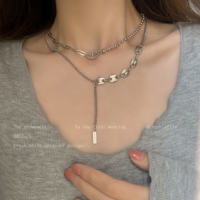 Double-layer stacked pig nose necklace for women, Instagram hip-hop cold style, simple and elegant, collarbone chain, fashionable and individual necklace full figure