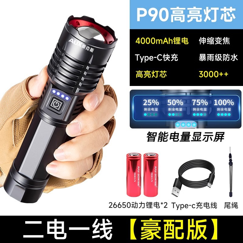 High-intensity ultra-bright flashlight, outdoor long-range charging tactical focused laser LED patrol white laser light details Picture