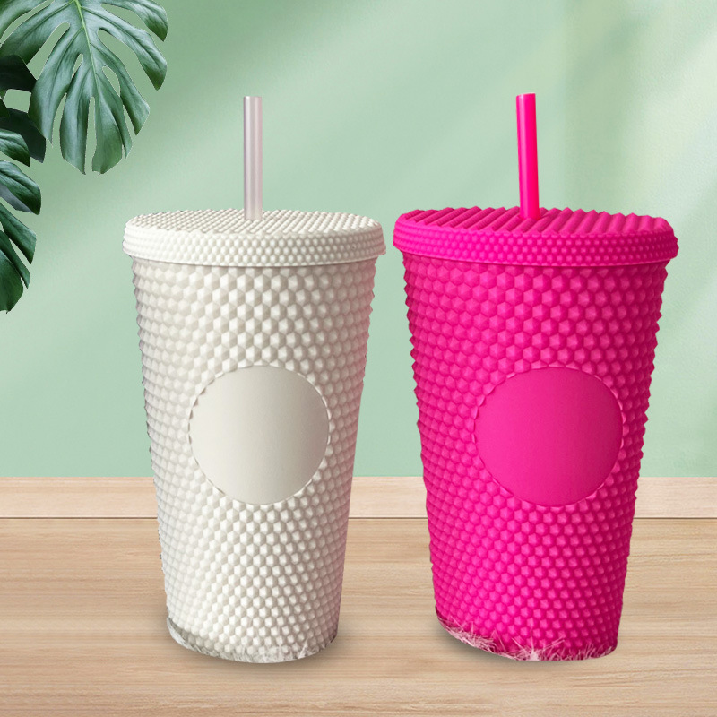 【 Processing and Customization 】16oz double-layer diamond durian cup, drinking cup, cool and trendy straw cup, coffee cup wholesale details Picture