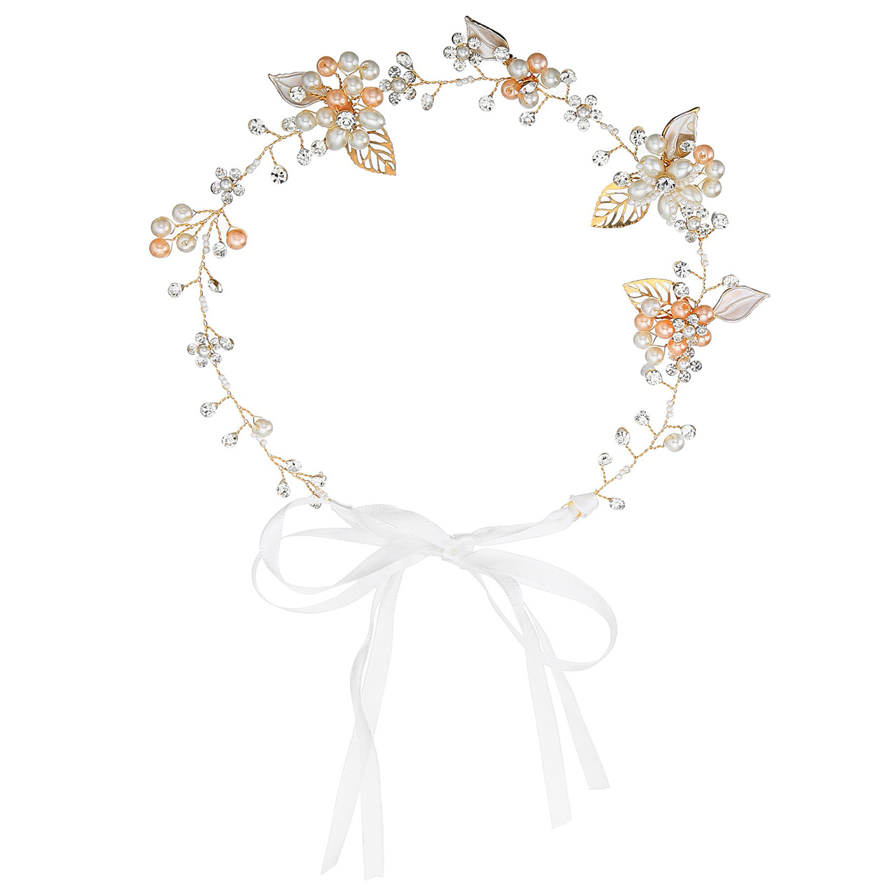 European and American forest-themed bridal hair accessories, beautiful leaf hair bands, exquisite handcrafted headwear, rhinestones, freshwater pearls, updo hair bands Item Picture