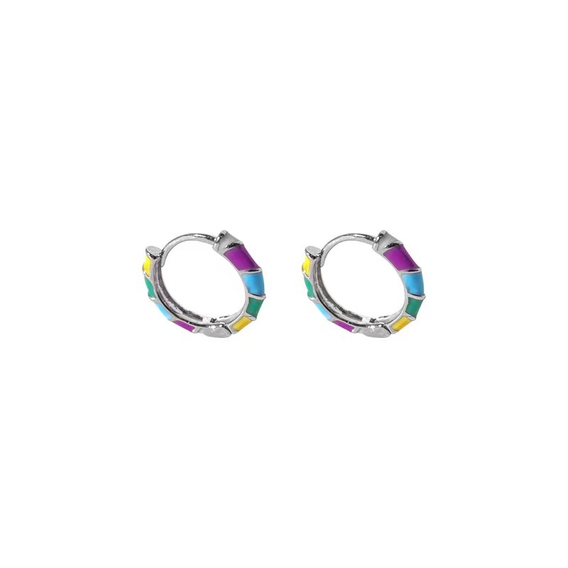 Retro and versatile colorful oil-dripping circle ear buckles, feminine and versatile, fresh and cold style ear studs and ear rings, new earrings Item Picture