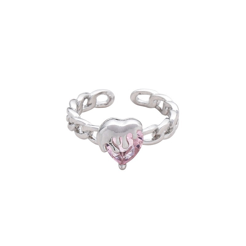 The liquid pink heart-shaped ring for girls features a sweet and cool, niche design. It's a Korean-style ring with an adjustable opening for the index finger Item Picture