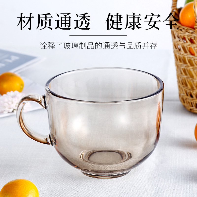 Transparent milk cup, simple tea-colored glass oatmeal breakfast cup, household small bowl milk cup, oatmeal cup, laser logo Application Scenario