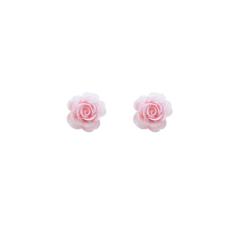 Sweet and fresh pink rose stud earrings, feminine and ethereal charm, versatile dry rose flower earrings and earrings Item Picture
