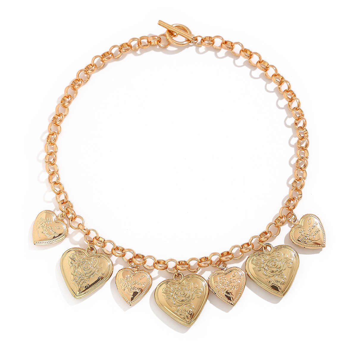 New style of European and American cross-border jewelry, retro heart-shaped alloy OT chain necklace, exaggerated BL iron chain collarbone chain set Item Picture