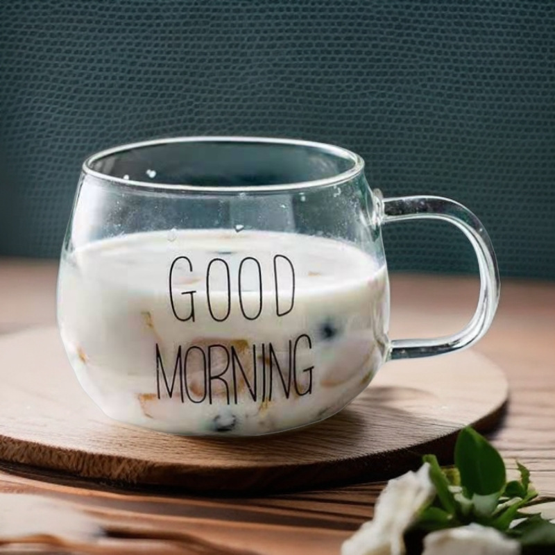 Vertical petal glass cup with handle, home milk oat flower tea cup, office tea and coffee drinking cup Specification drawing