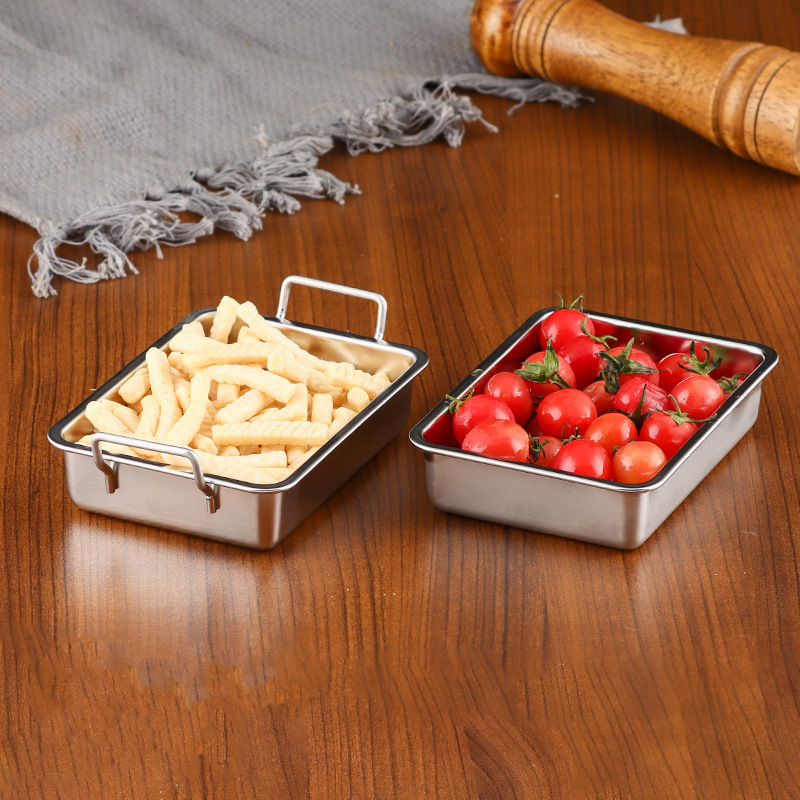 304 stainless steel Korean snack plate with ears, golden fried chicken plate, French fries, creative cold dish plate, dessert plate, small square plate Specification drawing