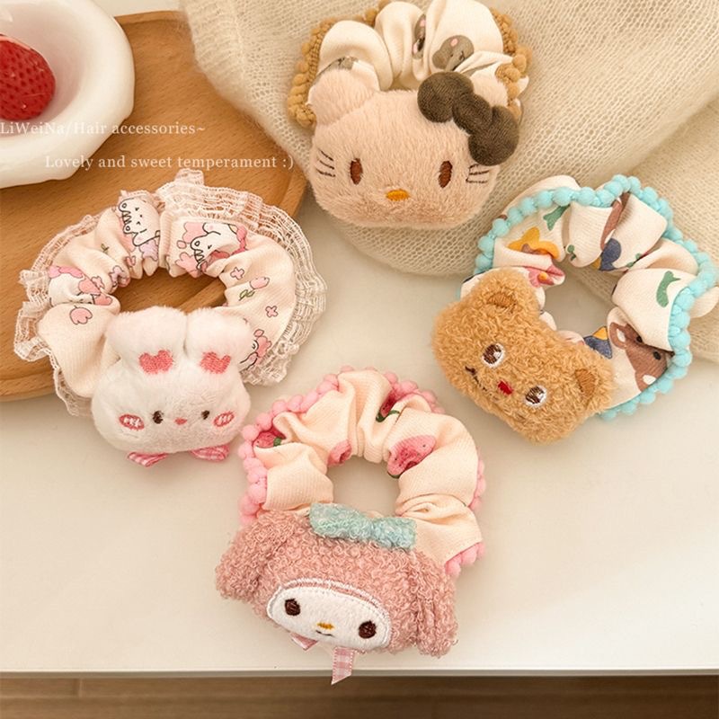 Cute little rabbit cat large intestine hair band, women's bun hair tie, non-damaging and durable hair tie, children's rubber band headwear full figure