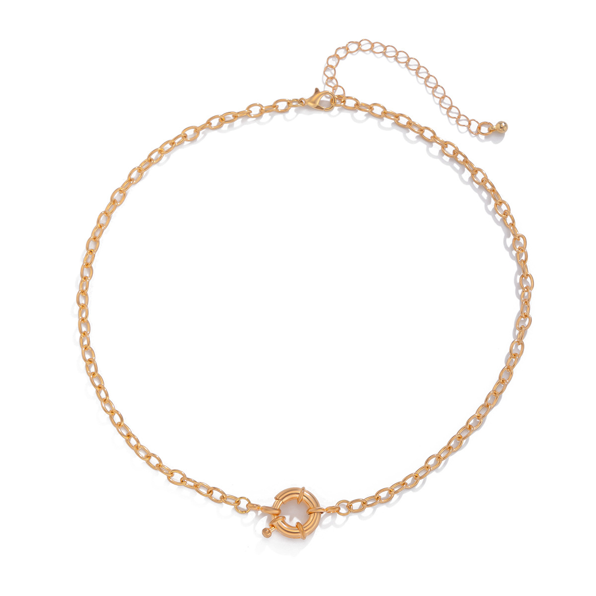European and American cross-border jewelry geometric spring buckle NK copper chain necklace, unique and simple flat snake chain collarbone neck chain for women Item Picture