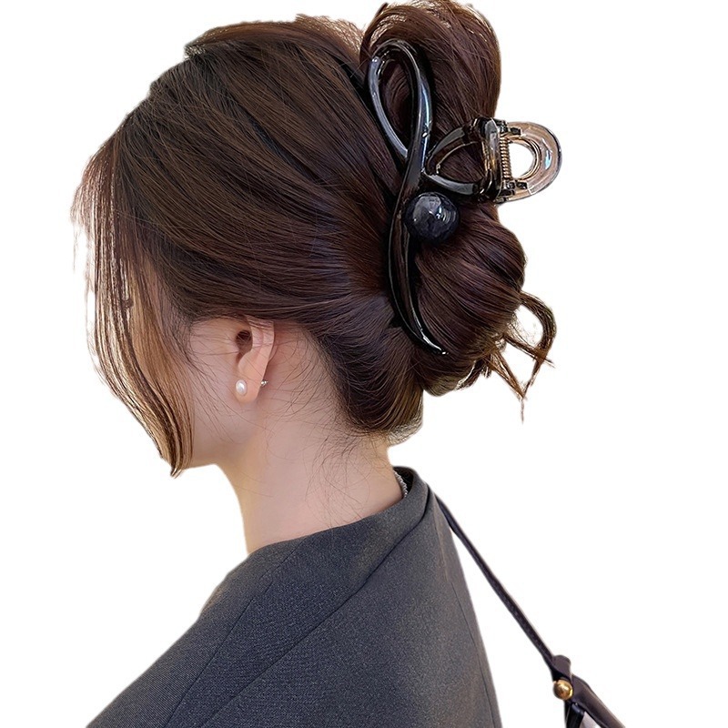Korean-style simple coffee-colored round bead hair clips for Spring/Summer 2025, elegant large updo, shark clip, high-end and stylish grabber hair accessory Item Picture