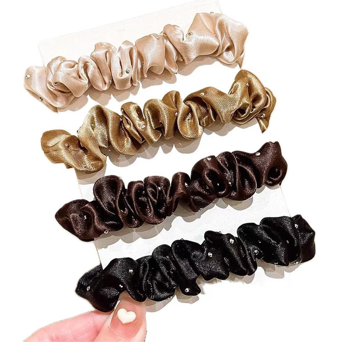Maillard satin hot diamond hair band, Korean-style large intestine hair tie, high-end women's headwear, hair tie, high-end women's headwear Item Picture