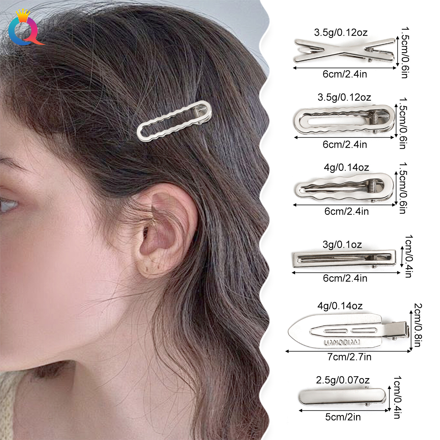 Qiyue Cross-border Dopamine Cute and High-end Hairpin, Metal clip, duckbill clip, makeup and hair accessory, forehead clipper details Picture