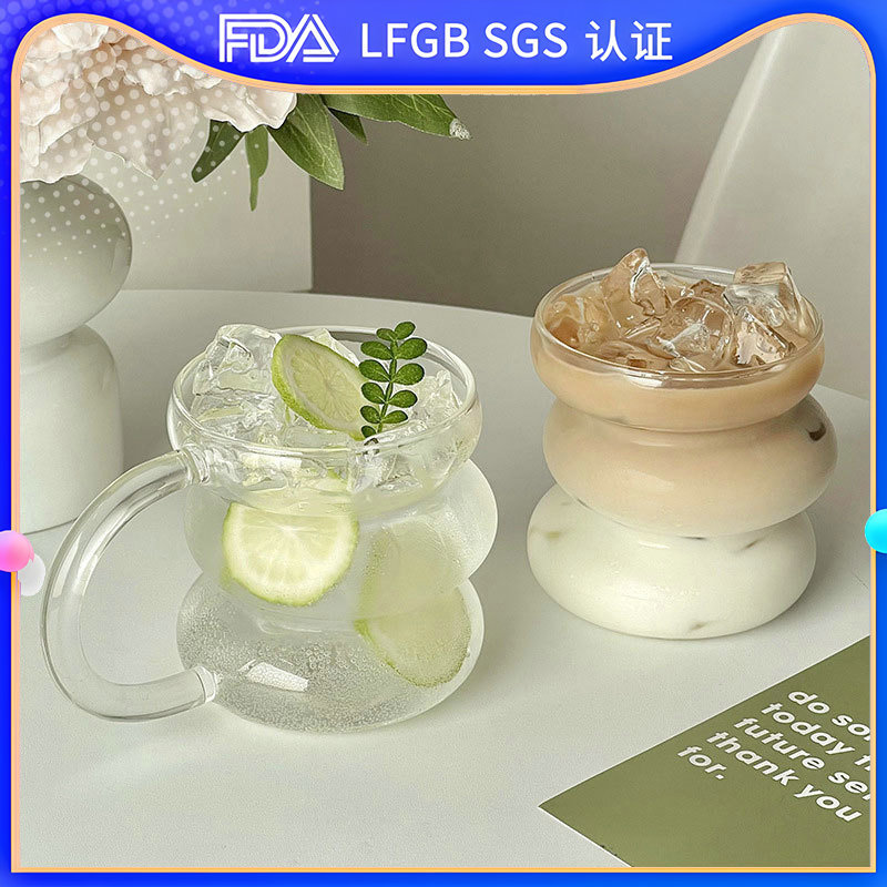 Irregular caterpillar glass cup with handle, teapot ring, high borosilicate milk coffee cup, juice drink full figure
